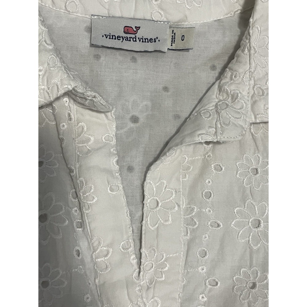 Vineyard Vines White Eyelet Lucaya Dress Size 0 Cotton Sleeveless Scalloped Hem - Picture 4 of 6